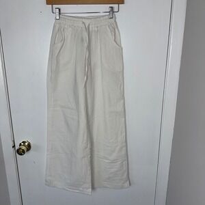Micas White Wide Leg Pants‎ Elastic Waist Drawstring Casual Trousers Size M